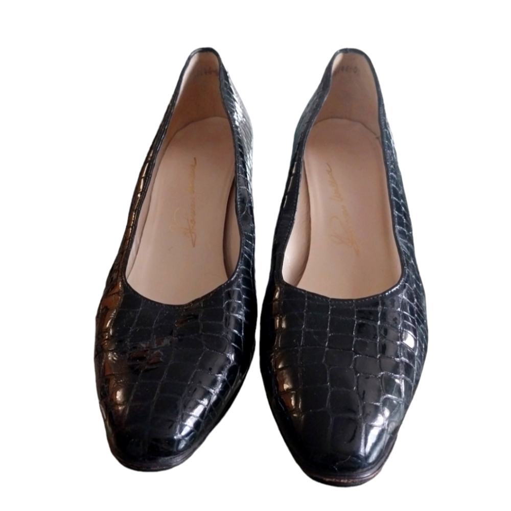 Thomas Wallace leather Black Croc Embossed Patent Heels Size 8, 3in high heels